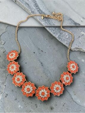Gold Coral Flower Statement Necklace